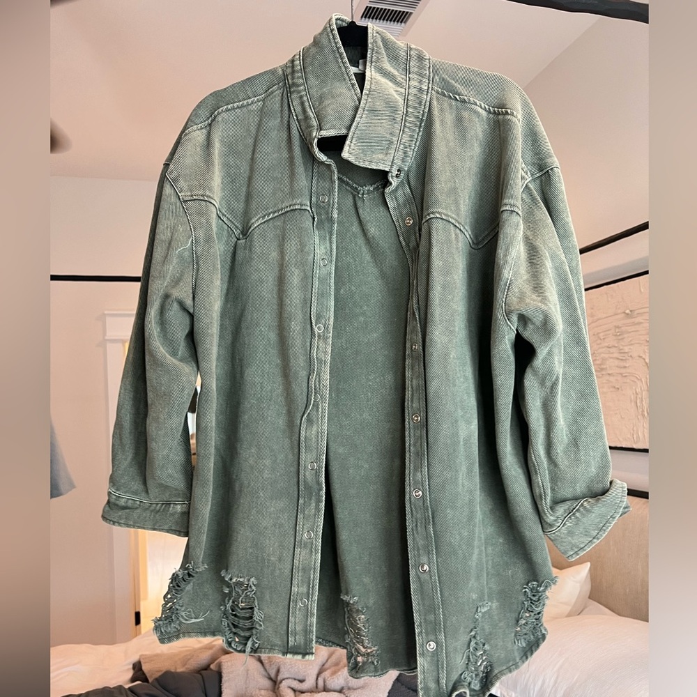 Green distressed jacket